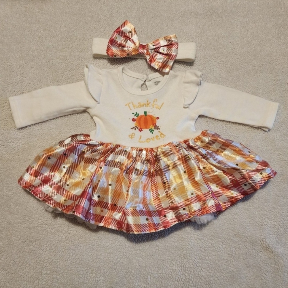 Baby Starters Newborn Thanksgiving Dress + Bow